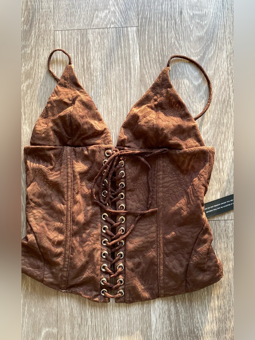 White Fox Boutique Brown Lace-Up Bustier Crop Top